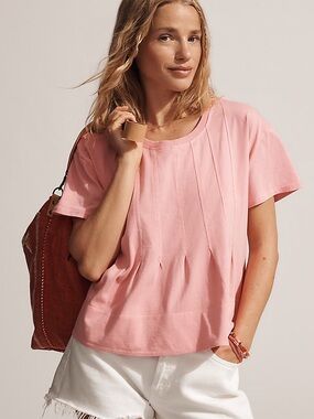 Pilcro by Anthropologie Pink Pleated Swing Tee Shirt Size M